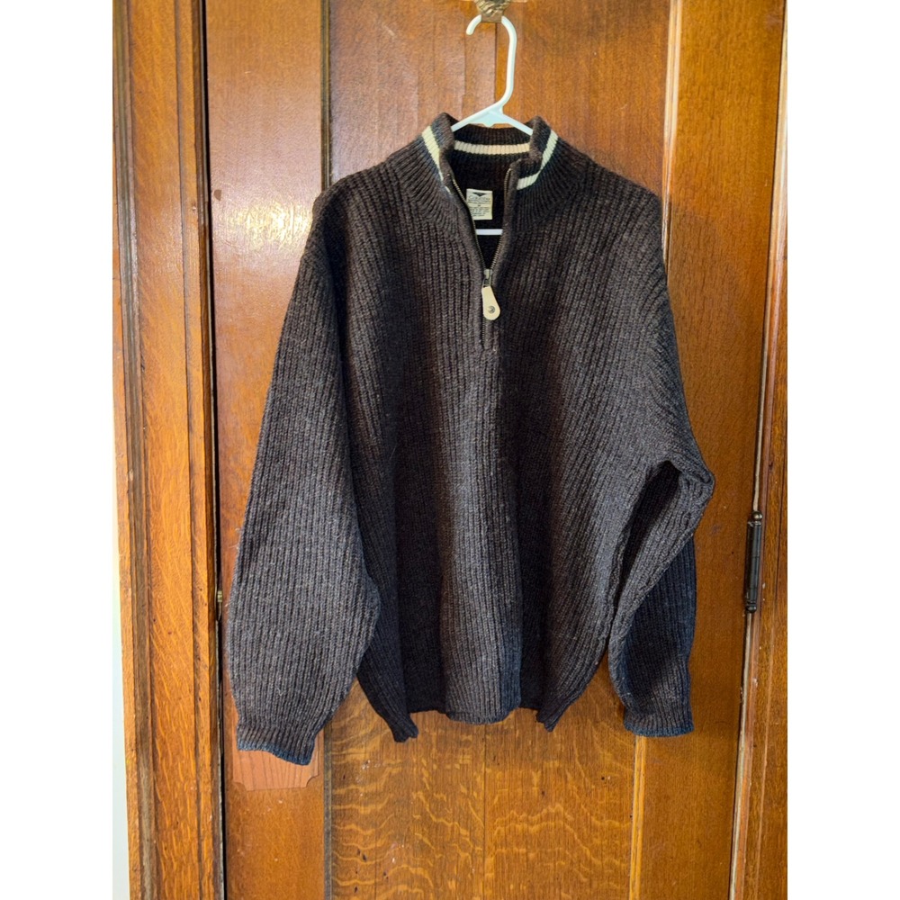 Columbia Mens Med Brown 100% Shetland Wool Quarter Zip Sweater Rugged Minimalist